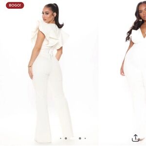 white denim jumpsuit